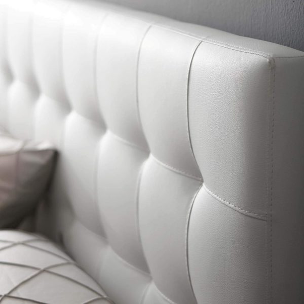 Modway Queen Headboard White Tufted Faux Leather Modern-1