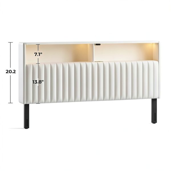 Rolanstar Velvet Headboard Adjustable LED Storage Modern-1