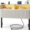 Rolanstar Velvet Headboard Adjustable LED Storage Modern-0