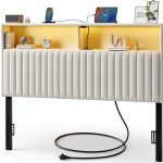 Rolanstar Velvet Headboard Adjustable LED Storage Modern-0