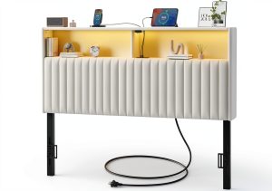 Rolanstar Velvet Headboard Adjustable LED Storage Modern-0