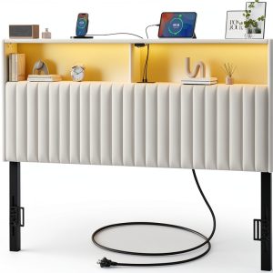 Rolanstar Velvet Headboard Adjustable LED Storage Modern-0