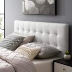 Modway Queen Headboard White Tufted Faux Leather Modern-0