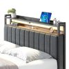 Rolanstar Queen Headboard Linen Fabric LED Storage-6