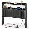 Rolanstar Queen Headboard Linen Fabric LED Storage-0