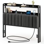 Rolanstar Queen Headboard Linen Fabric LED Storage-0