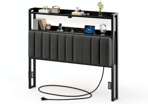 Rolanstar Queen Headboard Linen Fabric LED Storage-0
