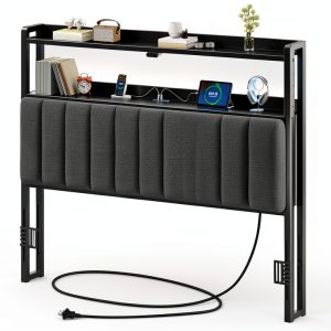 Rolanstar Queen Headboard Linen Fabric LED Storage-0