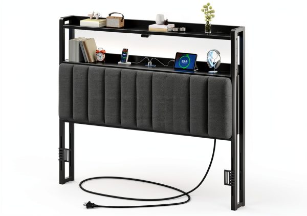 Rolanstar Queen Headboard Linen Fabric LED Storage-0