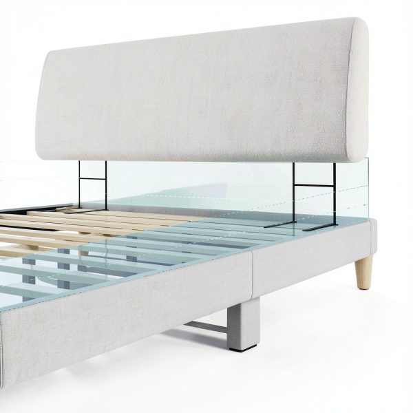 Pinmoco Upholstered Headboard Modern Fabric Queen Off White-4