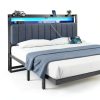 Rolanstar Queen Headboard Linen Fabric LED Storage-3