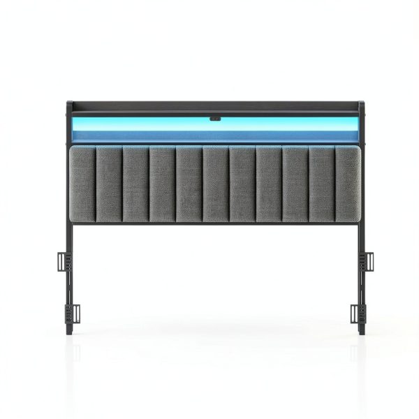 Rolanstar Queen Headboard Linen Fabric LED Storage-2