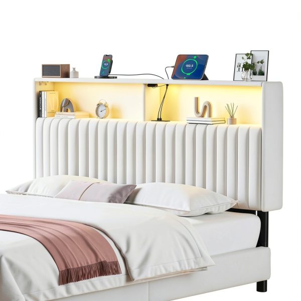 Rolanstar Velvet Headboard Adjustable LED Storage Modern-6