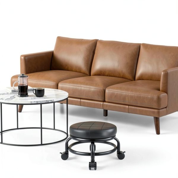 Rolling Stool LWADALN PU Leather Modern 9.5in-6