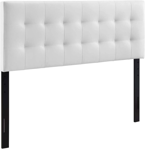 Modway Queen Headboard White Tufted Faux Leather Modern-3