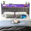 Rolanstar Queen Headboard Linen Fabric LED Storage-5