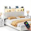 Rolanstar Velvet Headboard Adjustable LED Storage Modern-2
