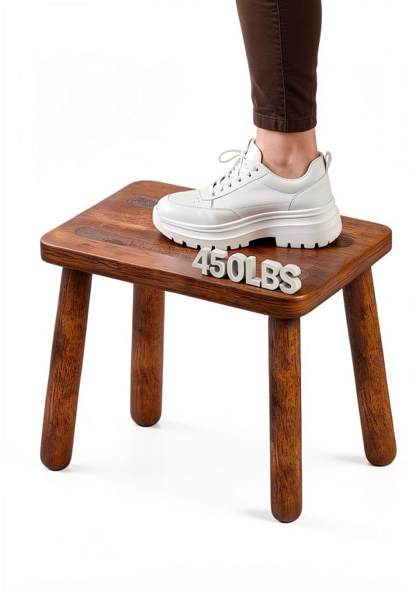 Step Stool QIANBAIYI Light Walnut Solid Wood-1
