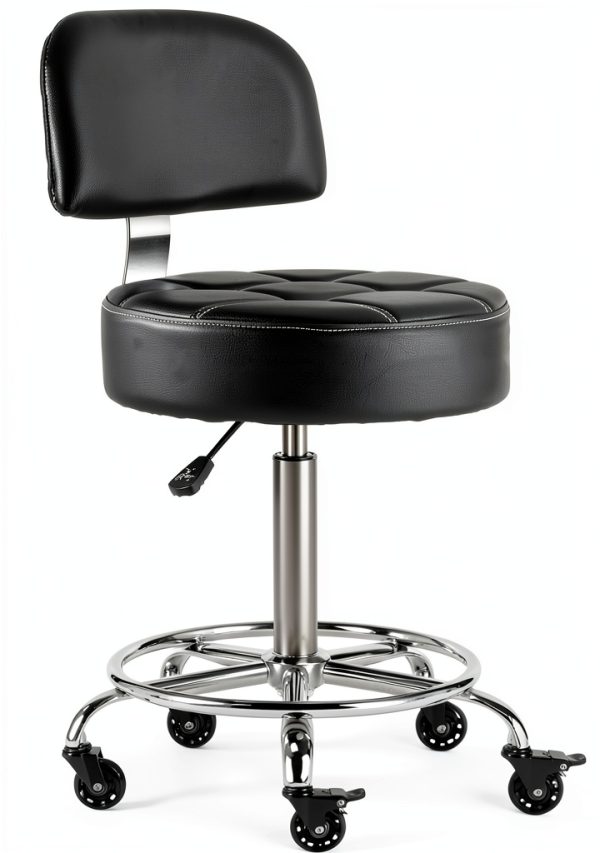 CoVibrant Rolling Stool Chrome Metal Black-0