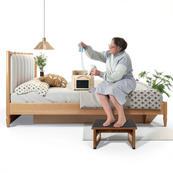 Wooden Step Stool QIANBAIYI Brown Design Seniors-1