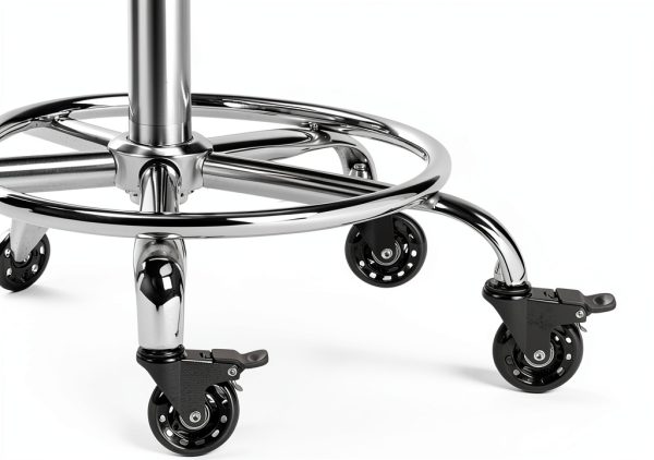 CoVibrant Rolling Stool Chrome Metal Black-6