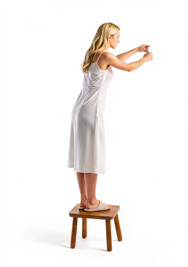 Step Stool QIANBAIYI Light Walnut Solid Wood-3