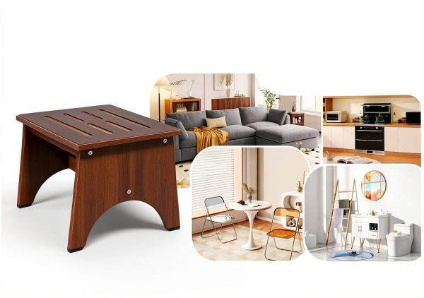 Natree Wooden Step Stool Non Slip Brown 5.5-11.8in-7