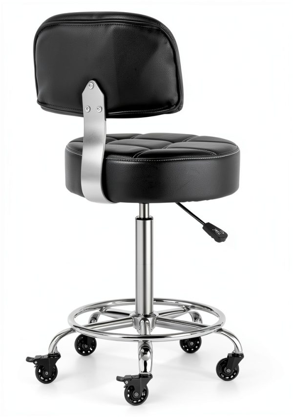 CoVibrant Rolling Stool Chrome Metal Black-2