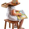 Step Stool QIANBAIYI Light Walnut Solid Wood-2