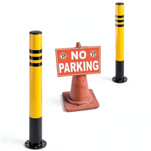 Safety Bollard Zonon 29.5" x 3" Galvanized Steel Reflective Tape-4