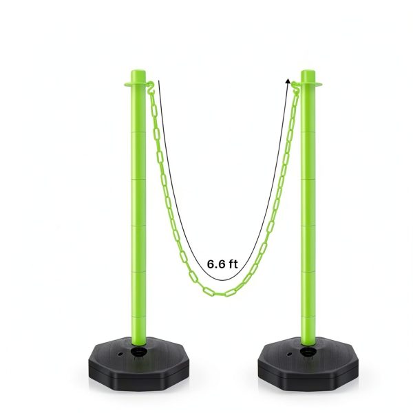 6 Sets Plastic Stanchion Set Traffic Delineator Post Cones with Fillable Base 6.6 ft Plastic Chain and S Hooks Crowd Control Parking Barrier for Traffic Caution Parking Lot Construction Roads (Green)-1