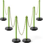 6 Sets Plastic Stanchion Set Traffic Delineator Post Cones with Fillable Base 6.6 ft Plastic Chain and S Hooks Crowd Control Parking Barrier for Traffic Caution Parking Lot Construction Roads (Green)-0