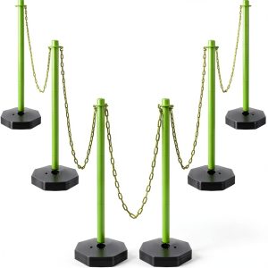 6 Sets Plastic Stanchion Set Traffic Delineator Post Cones with Fillable Base 6.6 ft Plastic Chain and S Hooks Crowd Control Parking Barrier for Traffic Caution Parking Lot Construction Roads (Green)-0