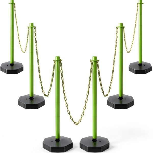 6 Sets Plastic Stanchion Set Traffic Delineator Post Cones with Fillable Base 6.6 ft Plastic Chain and S Hooks Crowd Control Parking Barrier for Traffic Caution Parking Lot Construction Roads (Green)-0