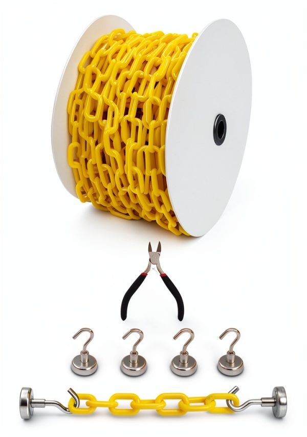 Yellow Plastic Safety Barrier Chain 126ft Magnetic Hooks Reliable1st-0