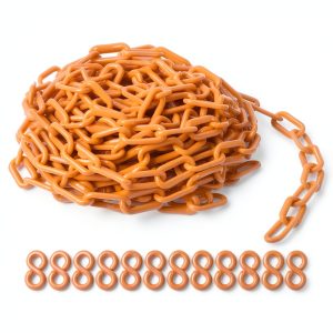 PATIKIL Plastic Chain Links 50 Ft Orange Barrier for Crowd Control-0