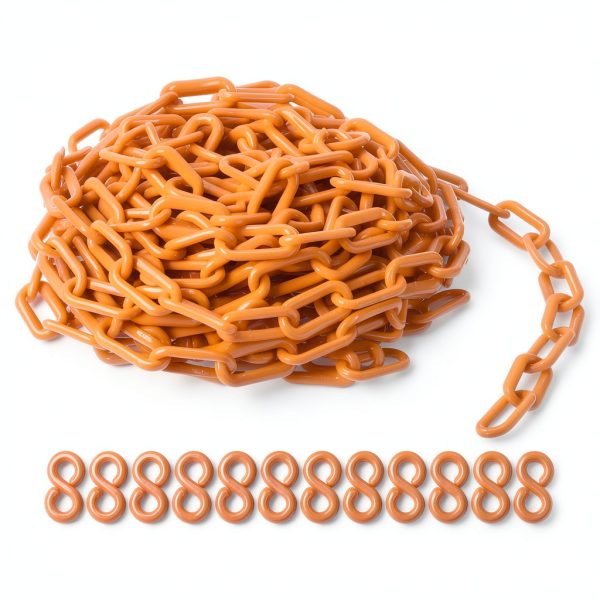 PATIKIL Plastic Chain Links 50 Ft Orange Barrier for Crowd Control-0