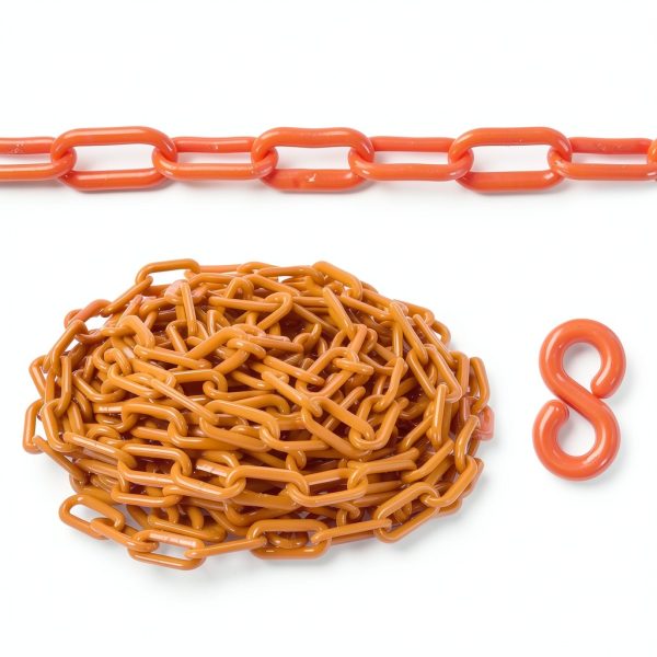 PATIKIL Plastic Chain Links 50 Ft Orange Barrier for Crowd Control-2