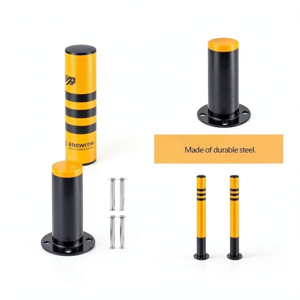 Safety Bollard Zonon 29.5" x 3" Galvanized Steel Reflective Tape-2