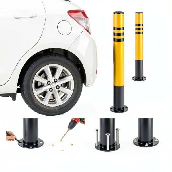 Safety Bollard Zonon 29.5" x 3" Galvanized Steel Reflective Tape-3