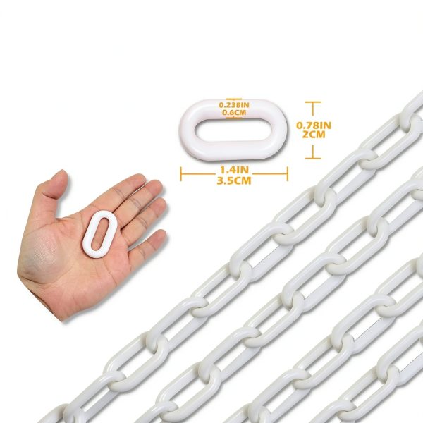 60 Feet Plastic Barrier Chain White,1.5-Inch Link Diameter Safety Barrier Chain，Large Plastic Chain，6MM Plastic Barrier Chain，Plastic Chain Links-1