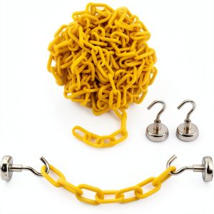 Reliabe1st Yellow Plastic Safety Barrier Chain (13 Feet) with 2 Magnetic Hooks | Loading Dock Kit | Caution Security Chain Safety Chain for Crowd Control, Construction Site | Safety Barrier-0