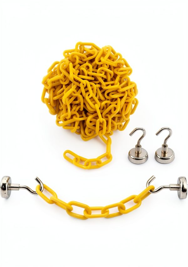 Reliabe1st Yellow Plastic Safety Barrier Chain (13 Feet) with 2 Magnetic Hooks | Loading Dock Kit | Caution Security Chain Safety Chain for Crowd Control, Construction Site | Safety Barrier-0