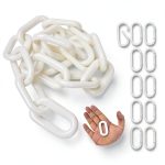 60 Feet Plastic Barrier Chain White,1.5-Inch Link Diameter Safety Barrier Chain，Large Plastic Chain，6MM Plastic Barrier Chain，Plastic Chain Links-0