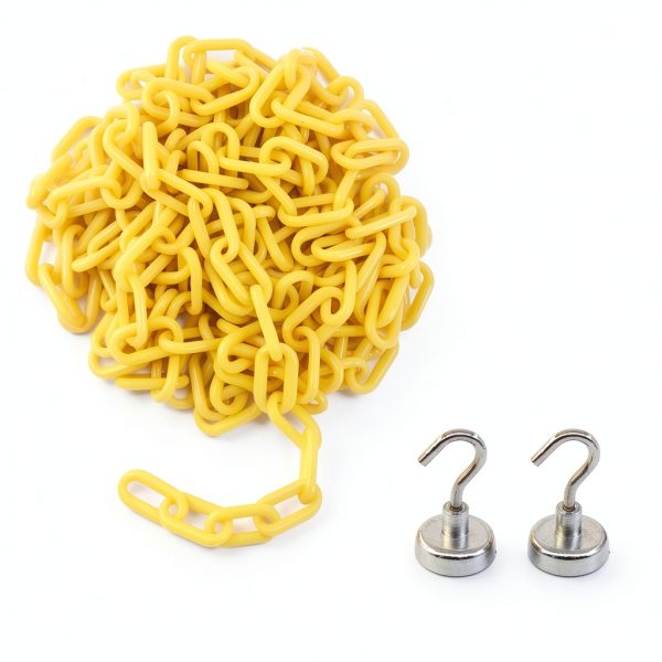 Reliabe1st Yellow Plastic Safety Barrier Chain (13 Feet) with 2 Magnetic Hooks | Loading Dock Kit | Caution Security Chain Safety Chain for Crowd Control, Construction Site | Safety Barrier-3