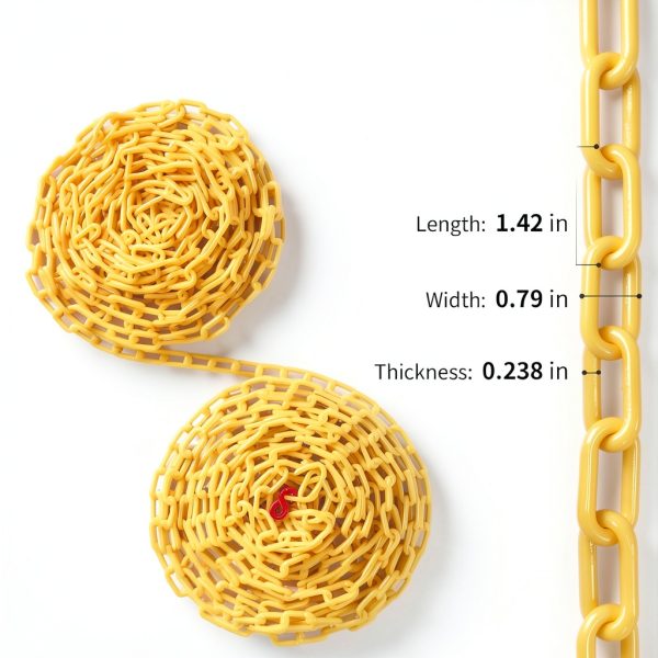 Yellow Plastic Chain 25ft, 1.42" Link, High Visibility Plastic Chain Barrier for Crowd Control, Parking Lot, Driveway, Construction, Fence, Indoor & Outdoor-1