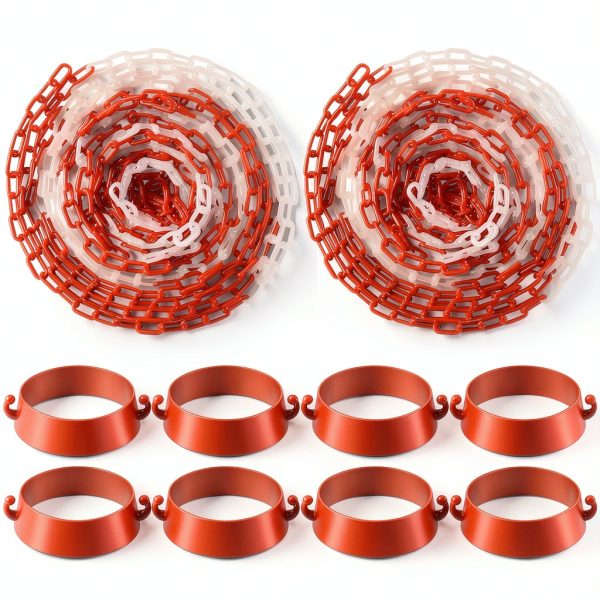 Plastic Traffic Chain 64ft with 12 Red White Cone Connectors Xuhal-0