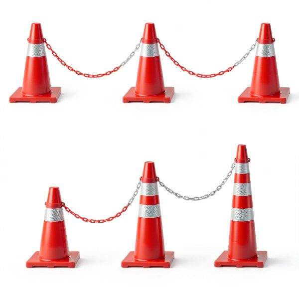 Plastic Traffic Chain 64ft with 12 Red White Cone Connectors Xuhal-2