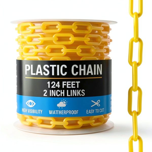 Plastic Chain Safety Barrier by Houseables 124ft Yellow 2in UV Weight-0