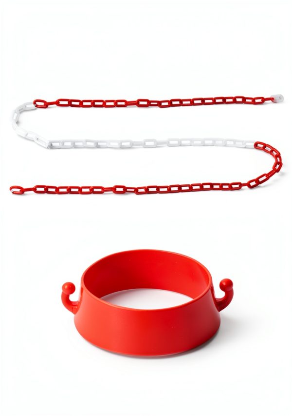 Plastic Safety Chain Barrier 32 Feet with 6 Cone Connectors, Traffic Chain Links for Driveway Parking, Crowd Control, Red & White-1